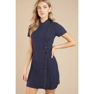 Free People Lottie Ribbed Navy Tee Sweater Dress